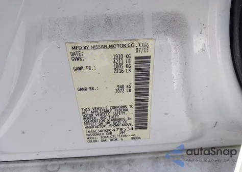 2015 Nissan Altima 2.5 S из США, поврежденный, VIN 1N4AL3APXFC479534